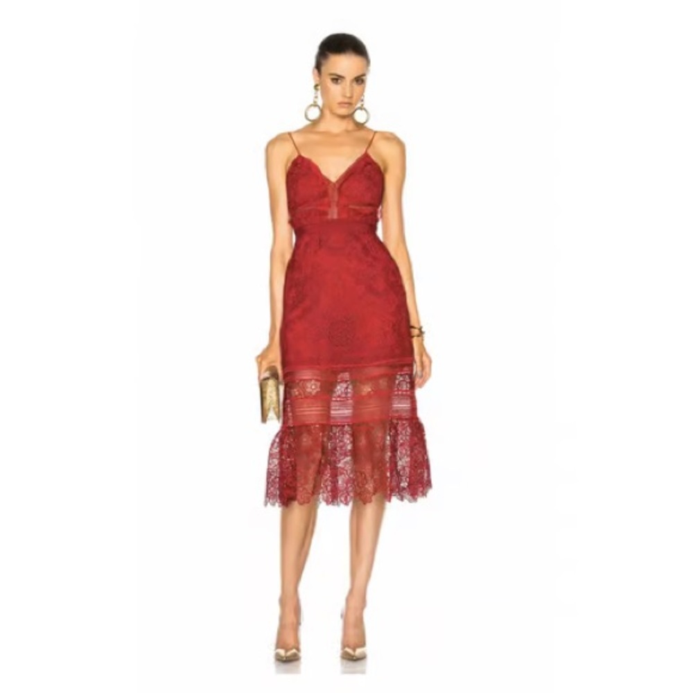Self Portrait Red Floral Blush Midi Dress